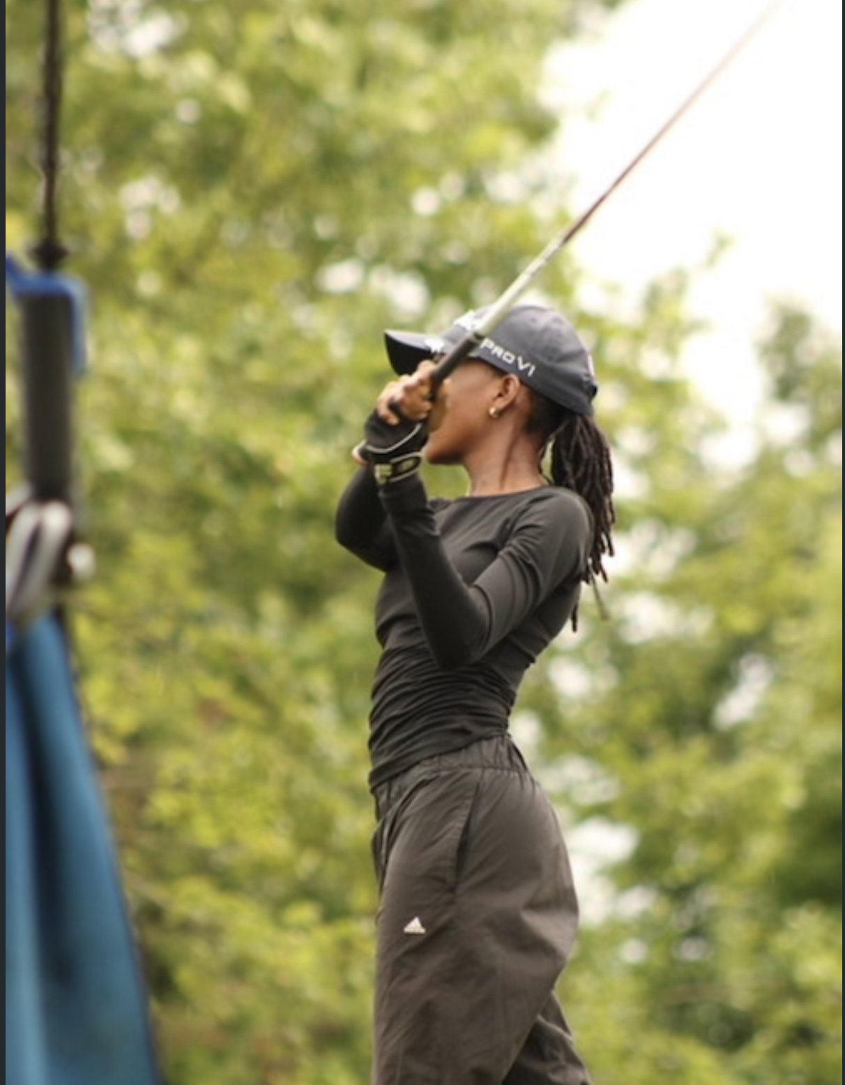 Full follow-through on a tee shot